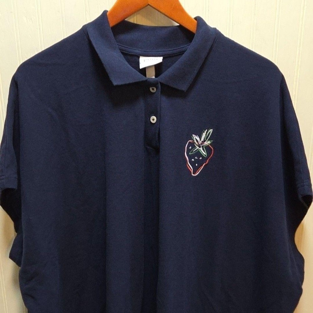 Pure Polo Shirt Mens‎ 6XL Blue Solid Short Sleeve Strawberry Embroidered Top